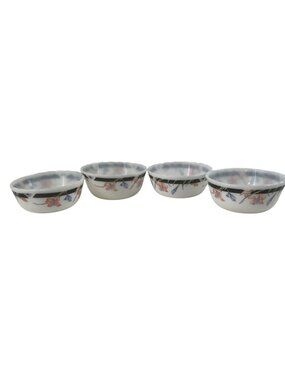 Dynasty Oven Proof Milk Glass Small Custard Cup Bowl Floral Design Set of 4